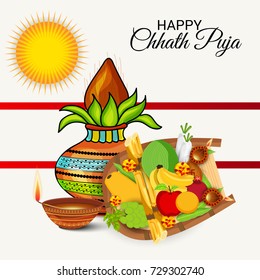 Vector illustration of Happy Chhath Puja Holiday banner.