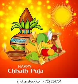 Vector illustration of Happy Chhath Puja Holiday banner.