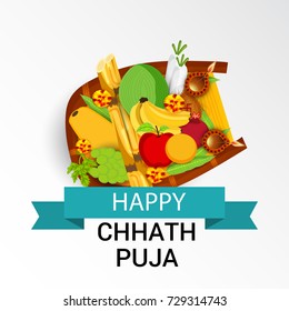 Vector illustration of Happy Chhath Puja Holiday banner.