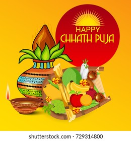 Vector illustration of Happy Chhath Puja Holiday banner.