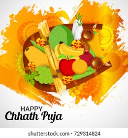 Vector illustration of Happy Chhath Puja Holiday banner.
