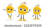 Vector illustration of happy child abstract character in different pose on color background. Flat style design of kid yellow color smile character for web, banner, poster, print