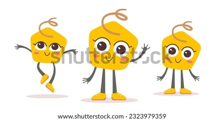 Vector illustration of happy child abstract character in different pose on color background. Flat style design of kid yellow color smile character for web, banner, poster, print