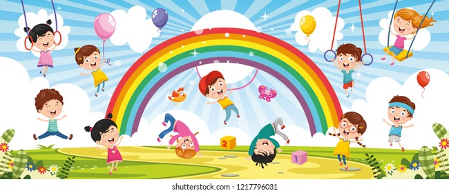 Vector Illustration Of Happy Children