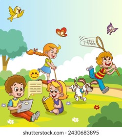 vector illustration of happy children in the playground