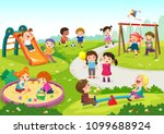 Vector illustration of happy children playing in playground