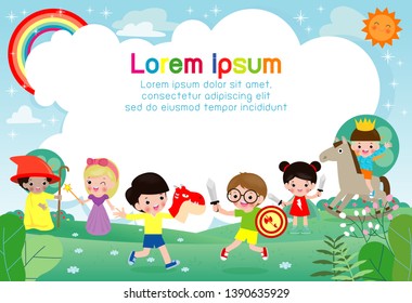 Vector illustration of happy children playing in playground 