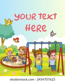 Vector illustration of happy children playing in playground
