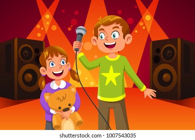 A vector illustration of Happy Children Singing