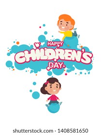 Vector illustration. Happy Children's day handwritten lettering.  Happy Children's day typography vector design for greeting cards and poster. Design template celebration. 