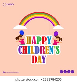 Vector illustration of Happy Children's Day social media feed template