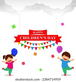 Vector illustration of Happy Children's Day social media feed template
