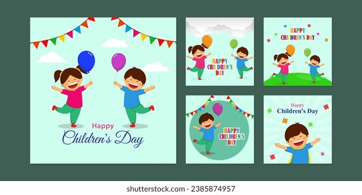 Vector illustration of Happy Children's Day social media feed template
