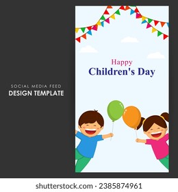 Vector illustration of Happy Children's Day social media feed template