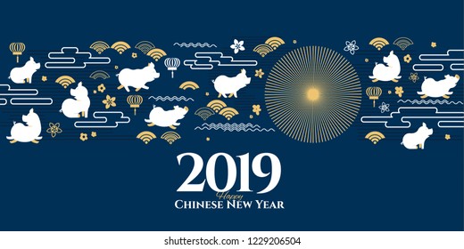 vector illustration. happy Chinese New Year 2019. Year of the pig in the Chinese calendar. design graphics for the decoration of flyers, booklets, cards, gift certificates