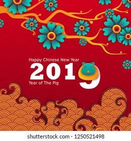 vector illustration of Happy Chinese New Year2019, Year of Pig greeting background
