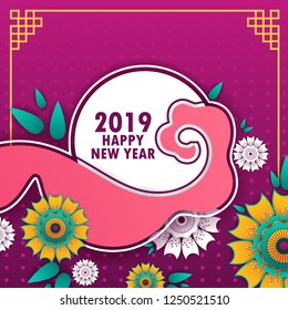 vector illustration of Happy Chinese New Year2019, Year of Pig greeting background