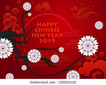 vector illustration of Happy Chinese New Year2019, Year of Pig greeting background