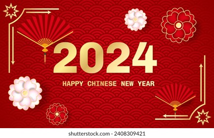 Vector illustration for a Happy Chinese New Year background with flower and Chinese fan elements, copy space with a design concept.