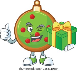 Vector illustration of happy christmas ball with gift box.