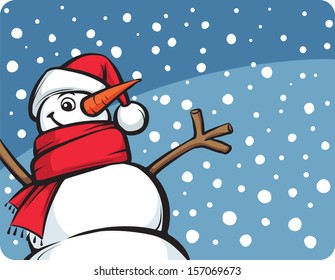 Vector illustration of happy Christmas snow man. Easy-edit layered vector EPS10 file scalable to any size without quality loss. High resolution raster JPG file is included.