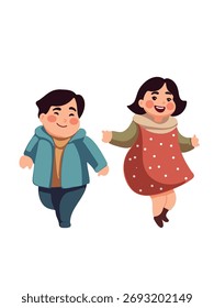 Ilustración vectorial feliz gordito niño y niña