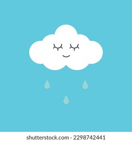 Vector illustration of a happy cloud while it is raining. Cloudy rainy day. Nice rainy weather. Tranquility, of a sleeping cloud.