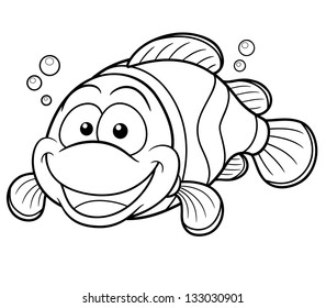 Vector illustration of Happy Clownfish Cartoon - Coloring book