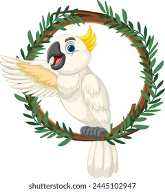 Vector illustration of a happy cockatoo in foliage.