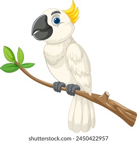 Vector illustration of a happy cockatoo on a branch