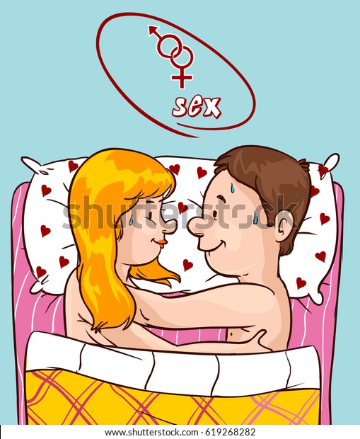 Vector Illustration Happy Couple Bed Man Stock Vector Royalty Free