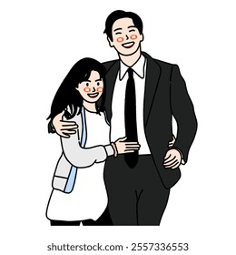 Vector illustration of a happy couple embracing each other. The illustration is inspired by a famous Korean drama scene.