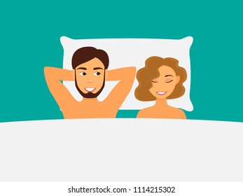 Vector illustration of a happy couple man and woman in bed