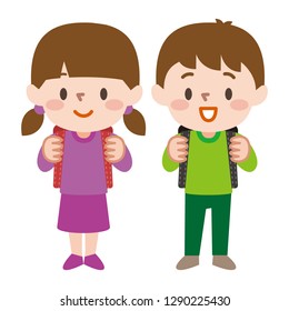 Vector illustration of happy couple student schoolboy and schoolgirl