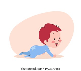 Ilustración vectorial del niño bebé gatinado feliz