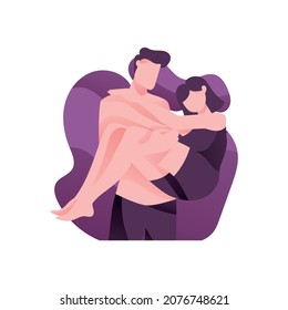 Vector illustration happy cuddle up day, man carrying his girlfriend. Cuddling and hugging background.