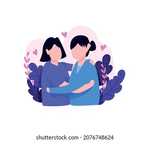 Ilustración vectorial feliz día de la abrazo. mamá y su hija abrazando y abrazando aislados en la ilustración vectorial de fondo natural.