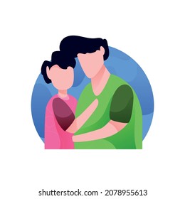 Vector illustration happy cuddle up day. Father and his son cuddling and hugging background vector illustration.