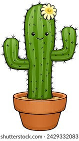 Ilustración vectorial de un cactus de dibujos animados feliz y lindo en una olla de terracota.