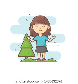 vector illustration of happy cute girl with blue tshirt