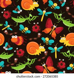A vector illustration of happy and cute insects theme seamless pattern background. 