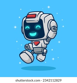 Vector illustration of happy cute robot cartoon jumping