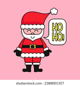 VECTOR ILLUSTRATION OF A HAPPY CUTE SANTA CLAUS WITH HAT AND BOOTS, SLOGAN PRINT VECTOR