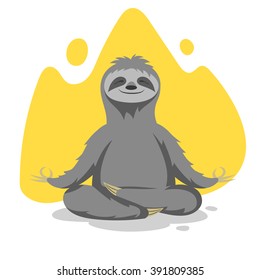 Vector illustration of happy cute sloth practicing yoga exercises. Vector print for t-shirt or poster design.