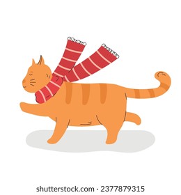 Vector illustration of happy cute striped red cat