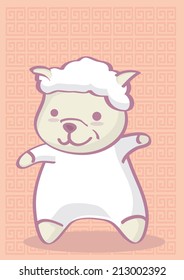 Vector illustration of a happy cute young lamb in cartoon style.