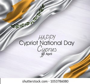 Vector illustration of Happy Cyprus Cypriot National Day 01 April. Waving flags isolated on gray background.