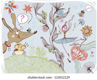 Vector illustration "Happy Dachshund and Friends"