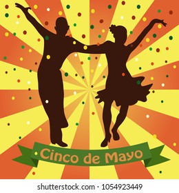 vector illustration of happy dancing couple, celebrating Cinco de Mayo.