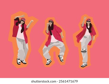 Vector illustration of a happy dancing girls  celebrating holiday with fun.  Women at discotheque. Flat graphic vector illustrations 